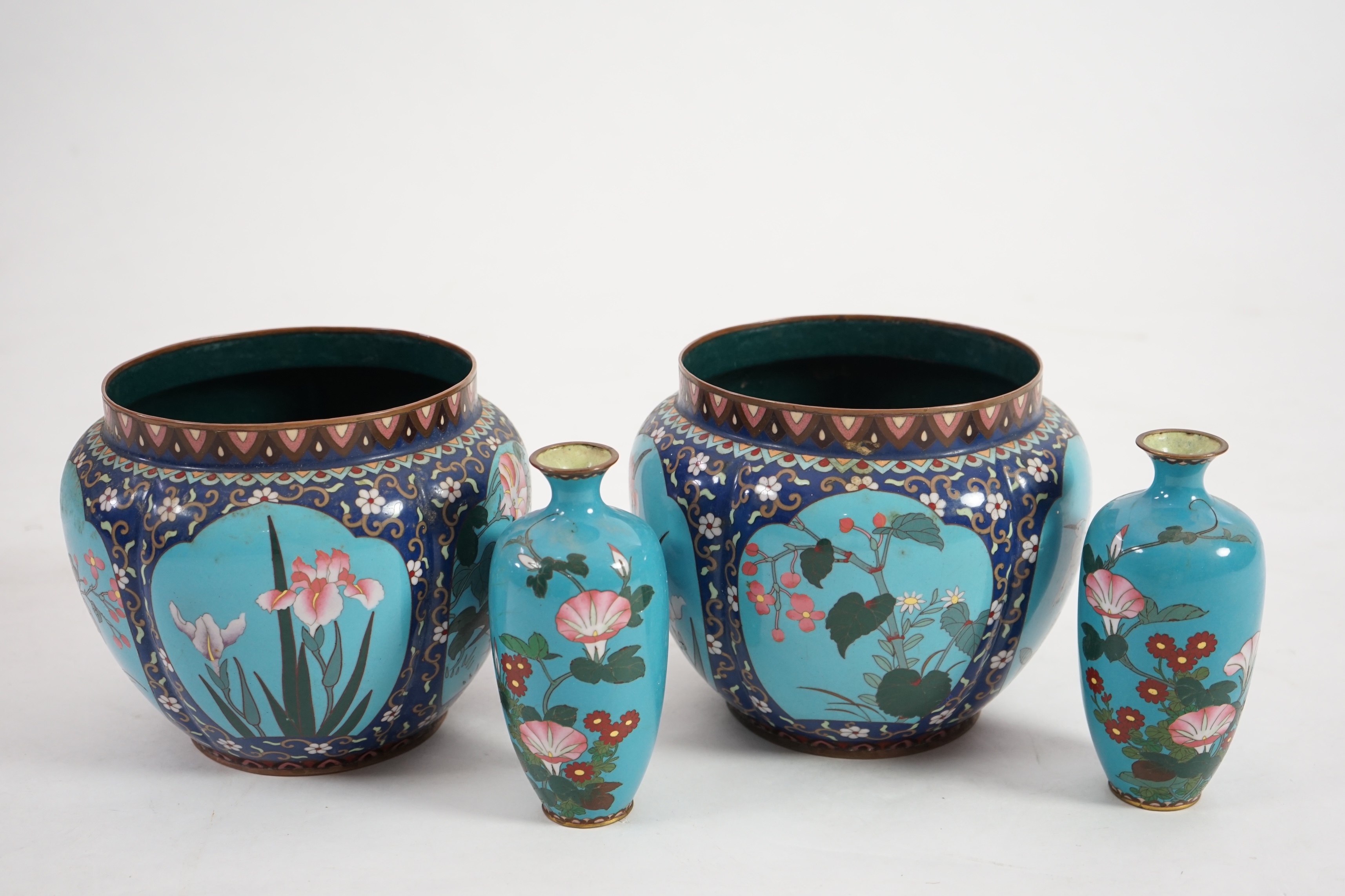 A pair of early 20th century Japanese cloisonné jardinieres